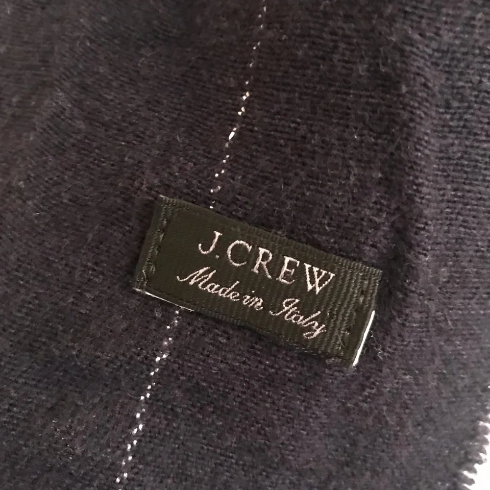 J.Crew Navy Blue Scarf with Silver Stripes & Fringe Made in Italy Italian Scarf - Picture 2 of 3